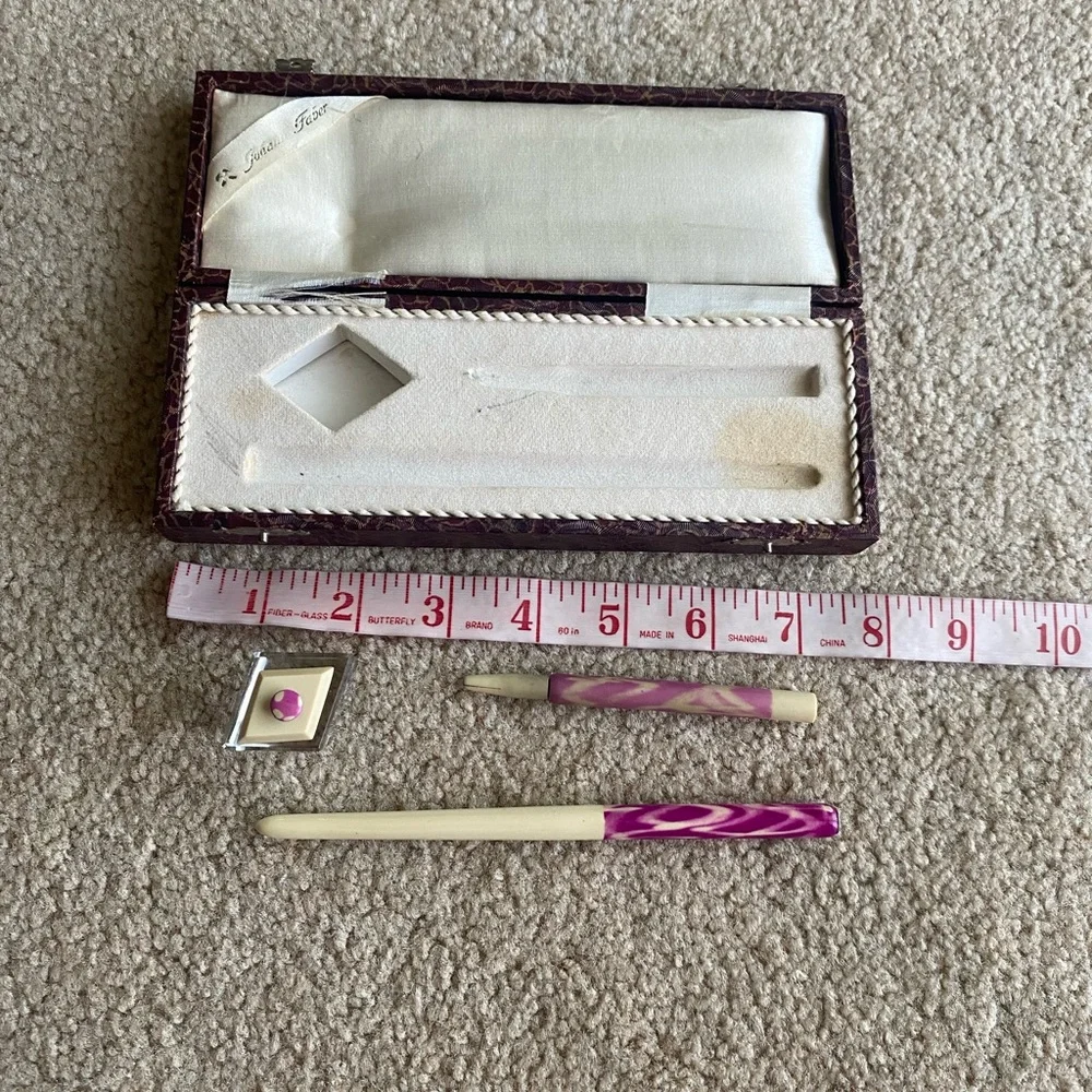 Johann Faber Art Deco Marble celluloid Dip pen pencil ink well desk set